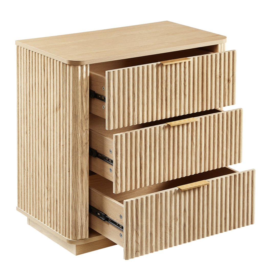 3 Drawers Drasser 2PCS, 27.6'' Wide Modern Chest of Drawers Curved wave Design,Nightstand,Wood Drawer Organizer for Bedroom, Living Room, Hallway, Oak,27.6''W x 15.8''D x 27.4''H.