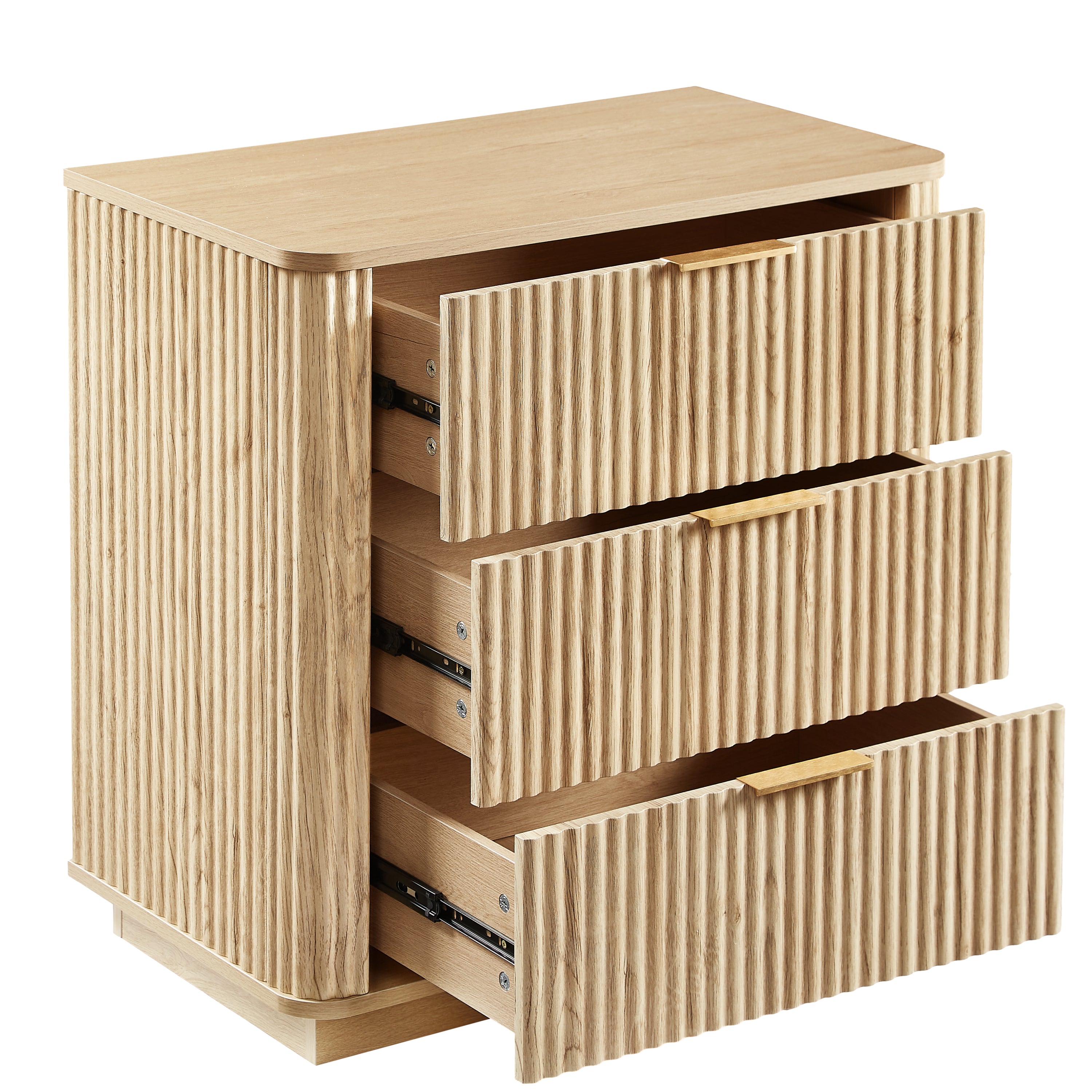 3 Drawers Drasser 2PCS, 27.6'' Wide Modern Chest of Drawers Curved wave Design,Nightstand,Wood Drawer Organizer for Bedroom, Living Room, Hallway, Oak,27.6''W x 15.8''D x 27.4''H.