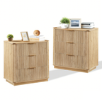 3 Drawers Drasser 2PCS, 27.6'' Wide Modern Chest of Drawers Curved wave Design,Nightstand,Wood Drawer Organizer for Bedroom, Living Room, Hallway, Oak,27.6''W x 15.8''D x 27.4''H.