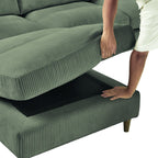 Modern Olive Green Corduroy U-Shaped Sectional Sofa.