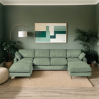 Modern Olive Green Corduroy U-Shaped Sectional Sofa.