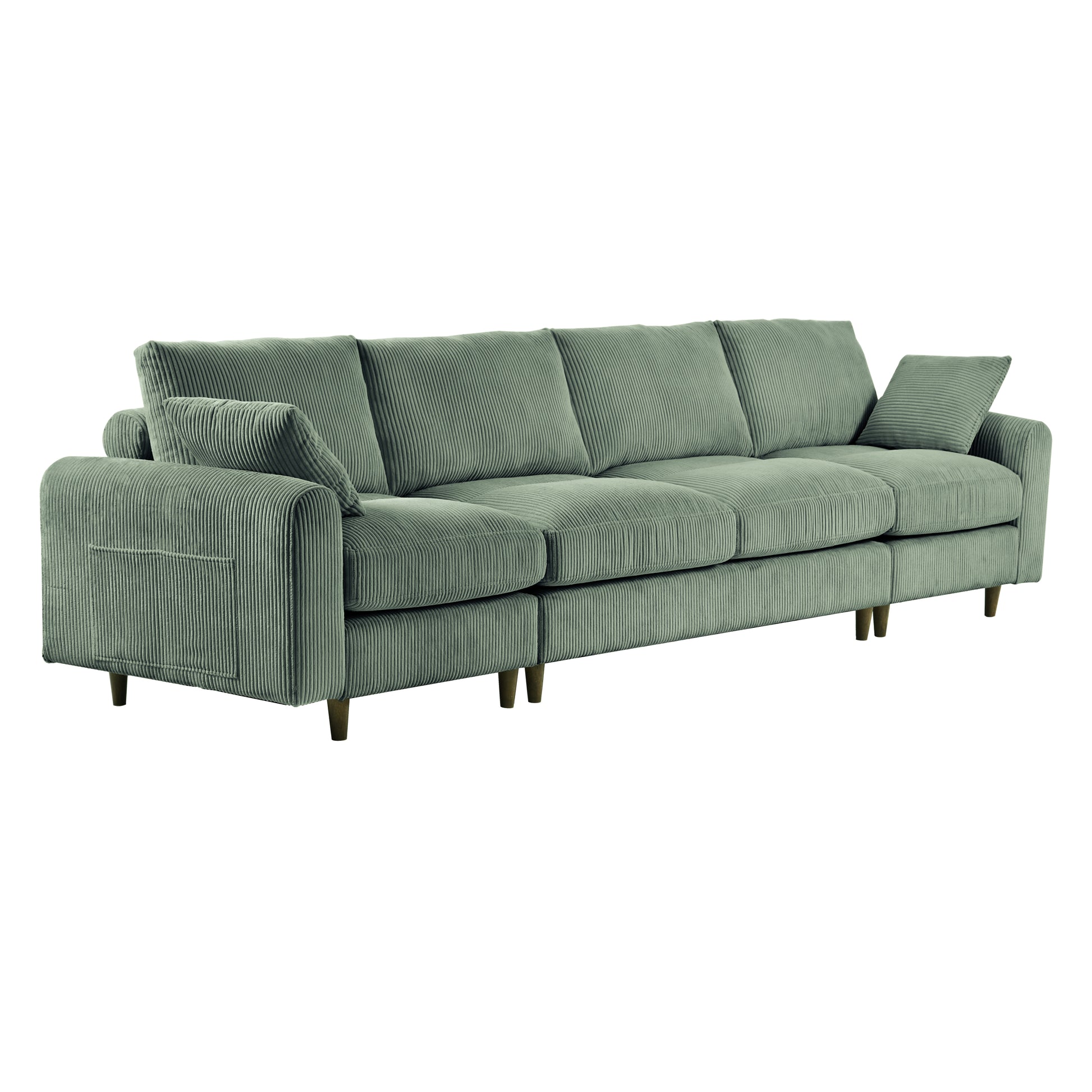 Modern corduroy modular section sofa, U-shaped convertible L-shaped sofa set with pillow, oversized sectional sofa with footstool, suitable for living room, attic, apartment, Olive Green 6 seat