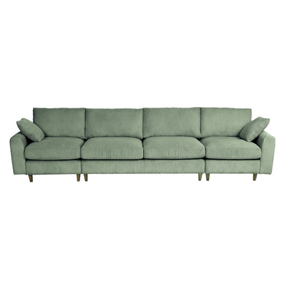 Modern corduroy modular section sofa, U-shaped convertible L-shaped sofa set with pillow, oversized sectional sofa with footstool, suitable for living room, attic, apartment, Olive Green 6 seat