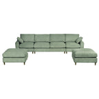 Modern corduroy modular section sofa, U-shaped convertible L-shaped sofa set with pillow, oversized sectional sofa with footstool, suitable for living room, attic, apartment, Olive Green 6 seat