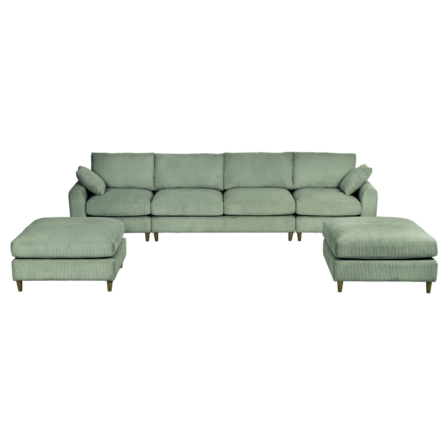 Modern corduroy modular section sofa, U-shaped convertible L-shaped sofa set with pillow, oversized sectional sofa with footstool, suitable for living room, attic, apartment, Olive Green 6 seat