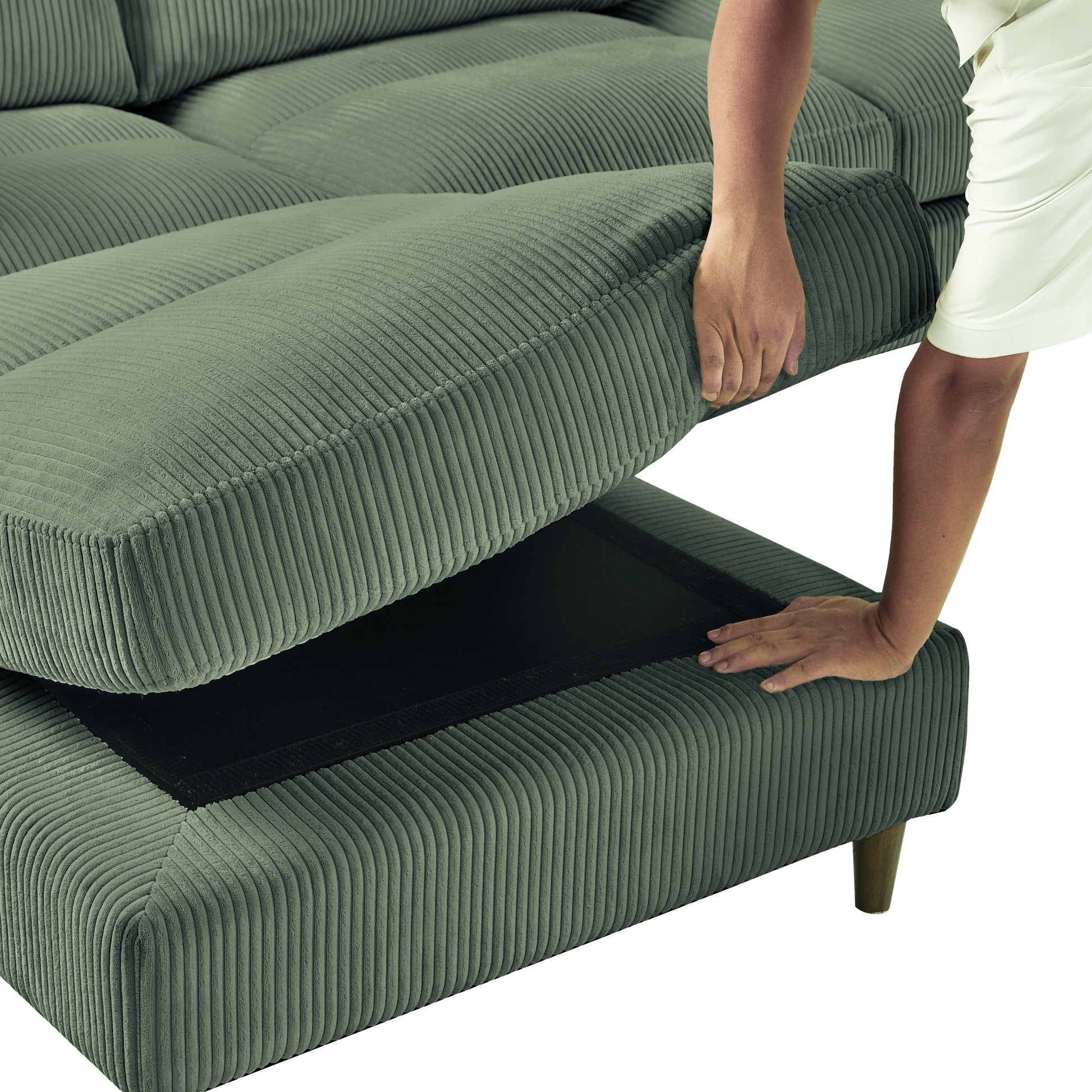 Modern corduroy modular section sofa, U-shaped convertible L-shaped sofa set with pillow, oversized sectional sofa with footstool, suitable for living room, attic, apartment, Olive Green 6 seat