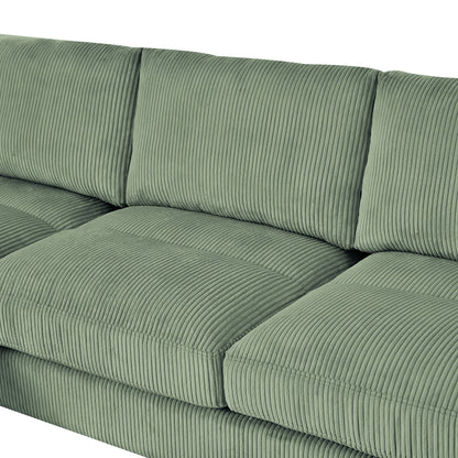 Modern corduroy modular section sofa, U-shaped convertible L-shaped sofa set with pillow, oversized sectional sofa with footstool, suitable for living room, attic, apartment, Olive Green 6 seat