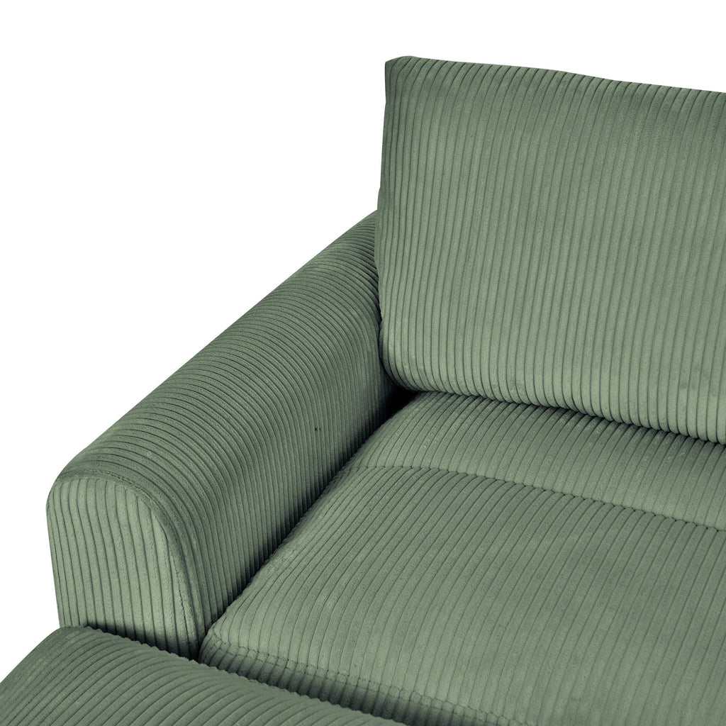 Modern corduroy modular section sofa, U-shaped convertible L-shaped sofa set with pillow, oversized sectional sofa with footstool, suitable for living room, attic, apartment, Olive Green 6 seat