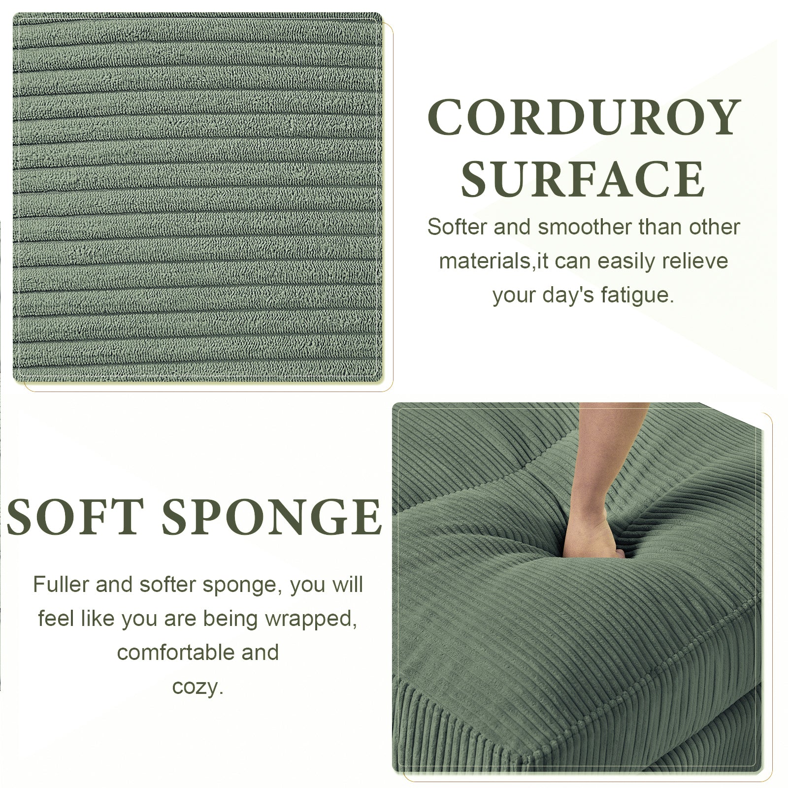 Modern corduroy modular section sofa, U-shaped convertible L-shaped sofa set with pillow, oversized sectional sofa with footstool, suitable for living room, attic, apartment, Olive Green 6 seat