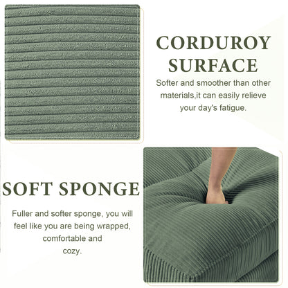 Modern corduroy modular section sofa, U-shaped convertible L-shaped sofa set with pillow, oversized sectional sofa with footstool, suitable for living room, attic, apartment, Olive Green 6 seat