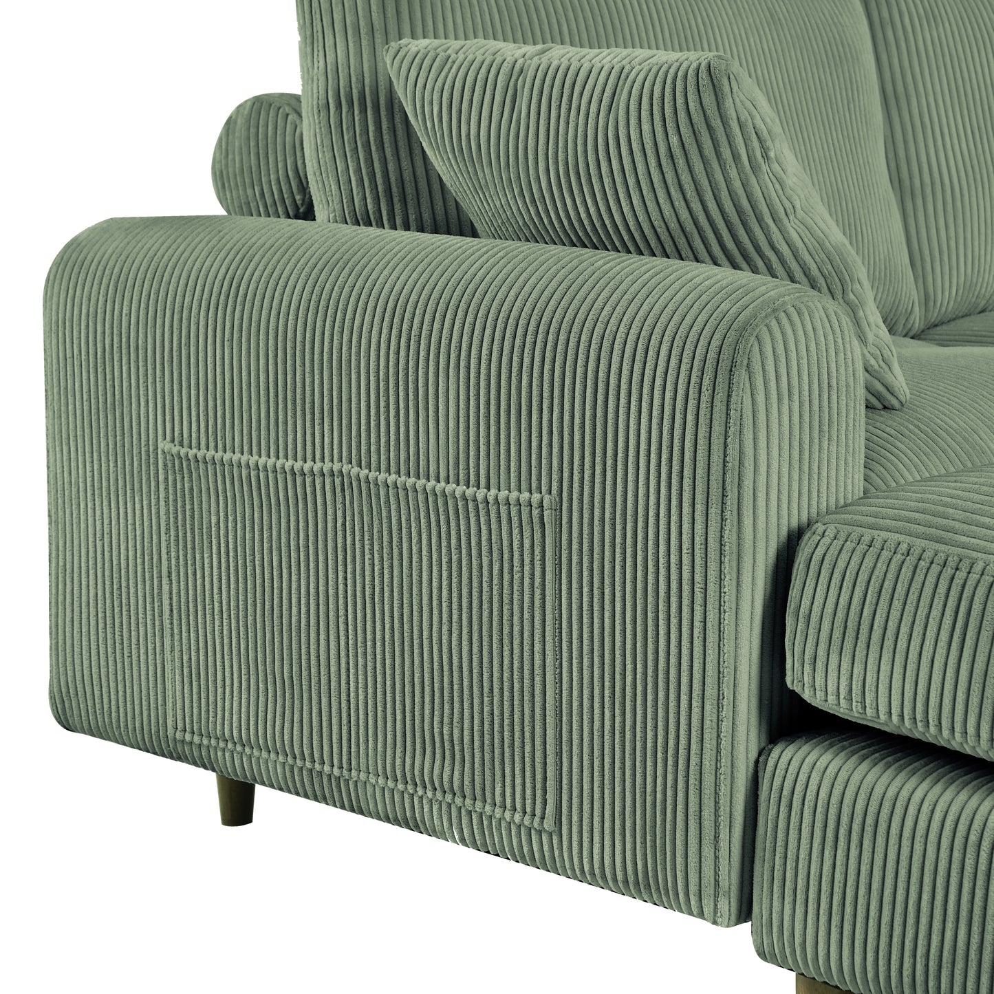 Modern corduroy modular section sofa, U-shaped convertible L-shaped sofa set with pillow, oversized sectional sofa with footstool, suitable for living room, attic, apartment, Olive Green 6 seat