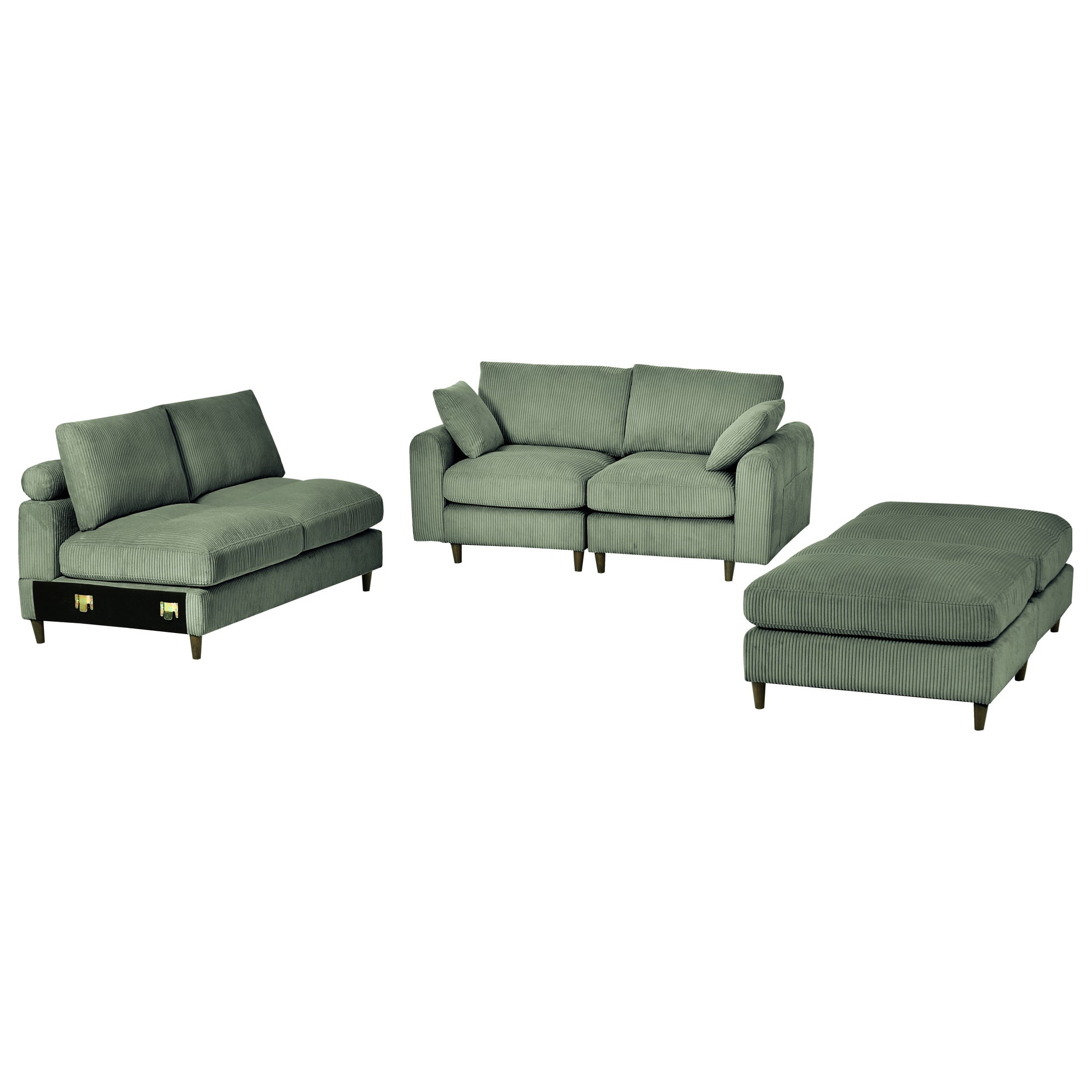 Modern corduroy modular section sofa, U-shaped convertible L-shaped sofa set with pillow, oversized sectional sofa with footstool, suitable for living room, attic, apartment, Olive Green 6 seat
