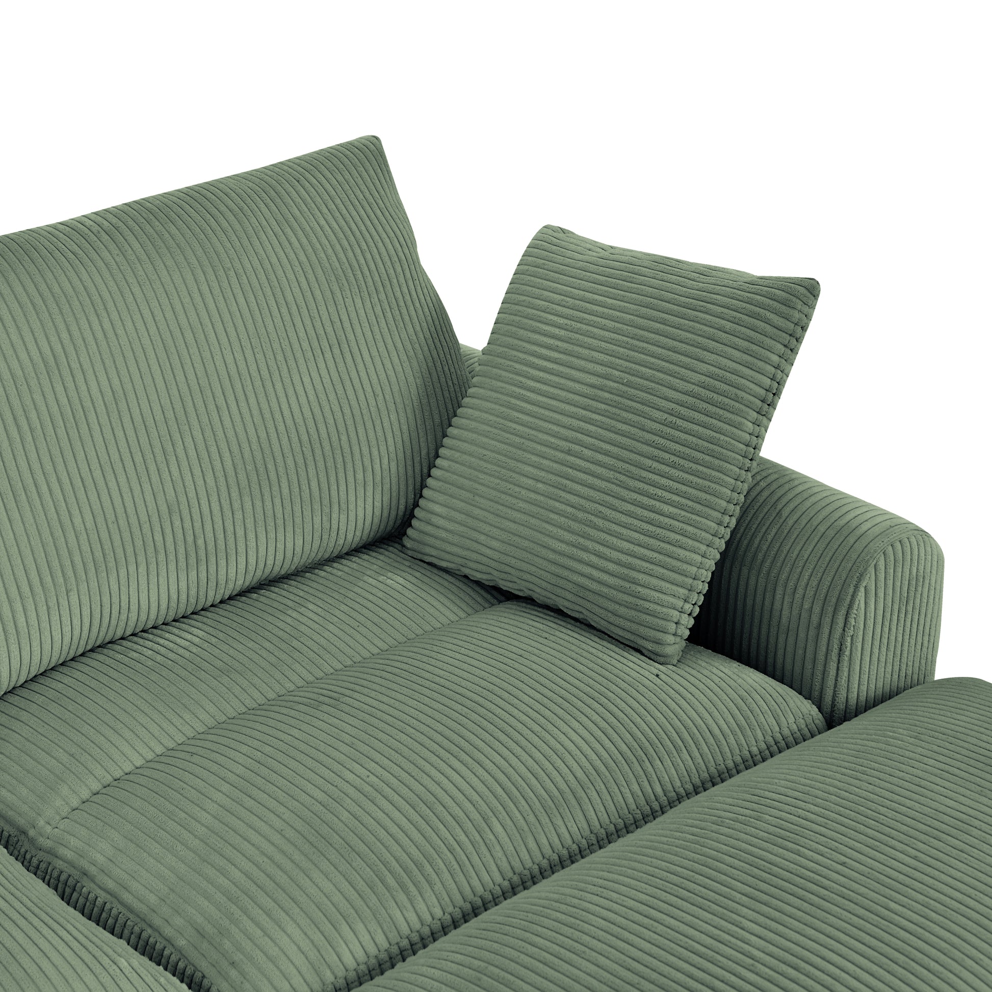 Modern corduroy modular section sofa, U-shaped convertible L-shaped sofa set with pillow, oversized sectional sofa with footstool, suitable for living room, attic, apartment, Olive Green 6 seat