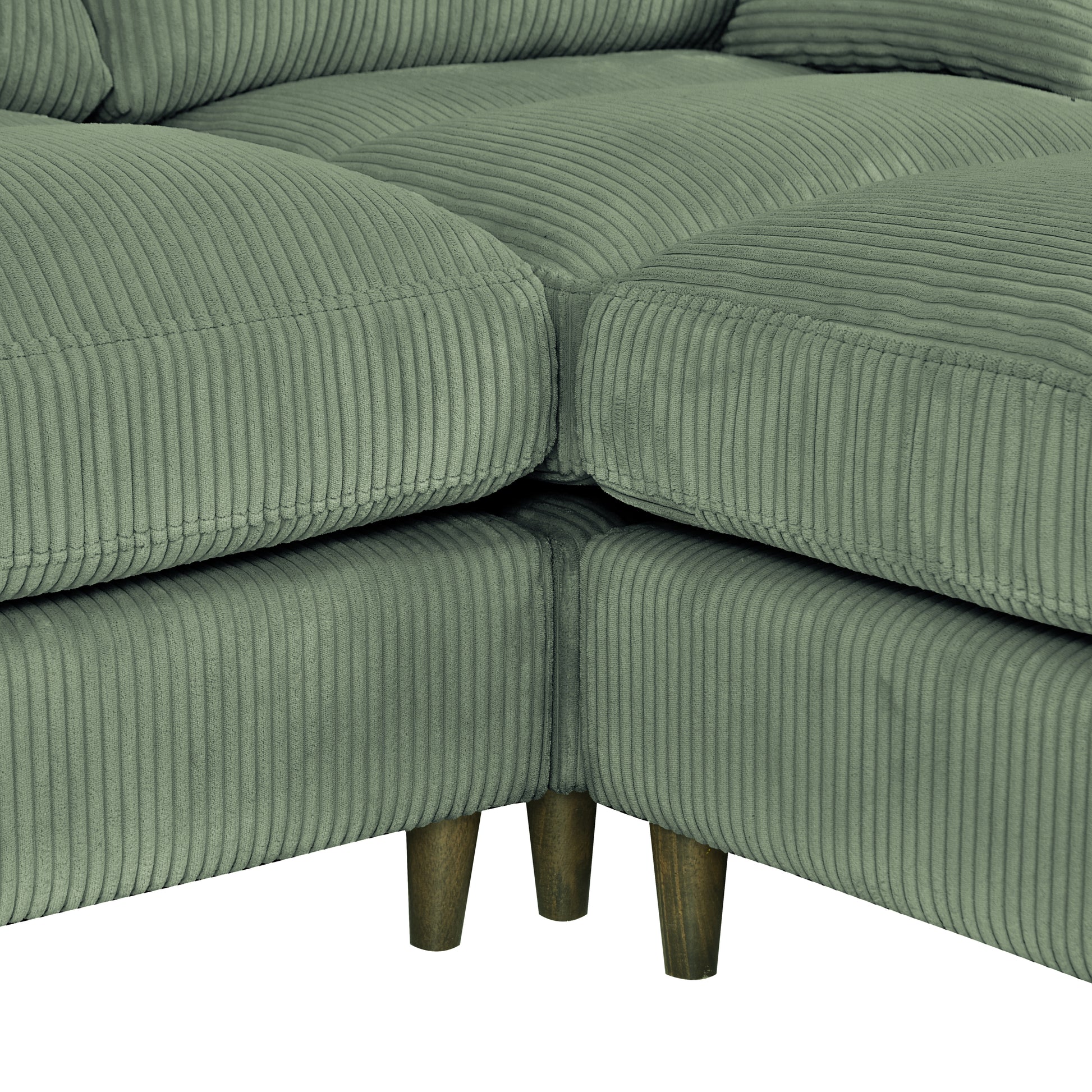 Modern corduroy modular section sofa, U-shaped convertible L-shaped sofa set with pillow, oversized sectional sofa with footstool, suitable for living room, attic, apartment, Olive Green 6 seat