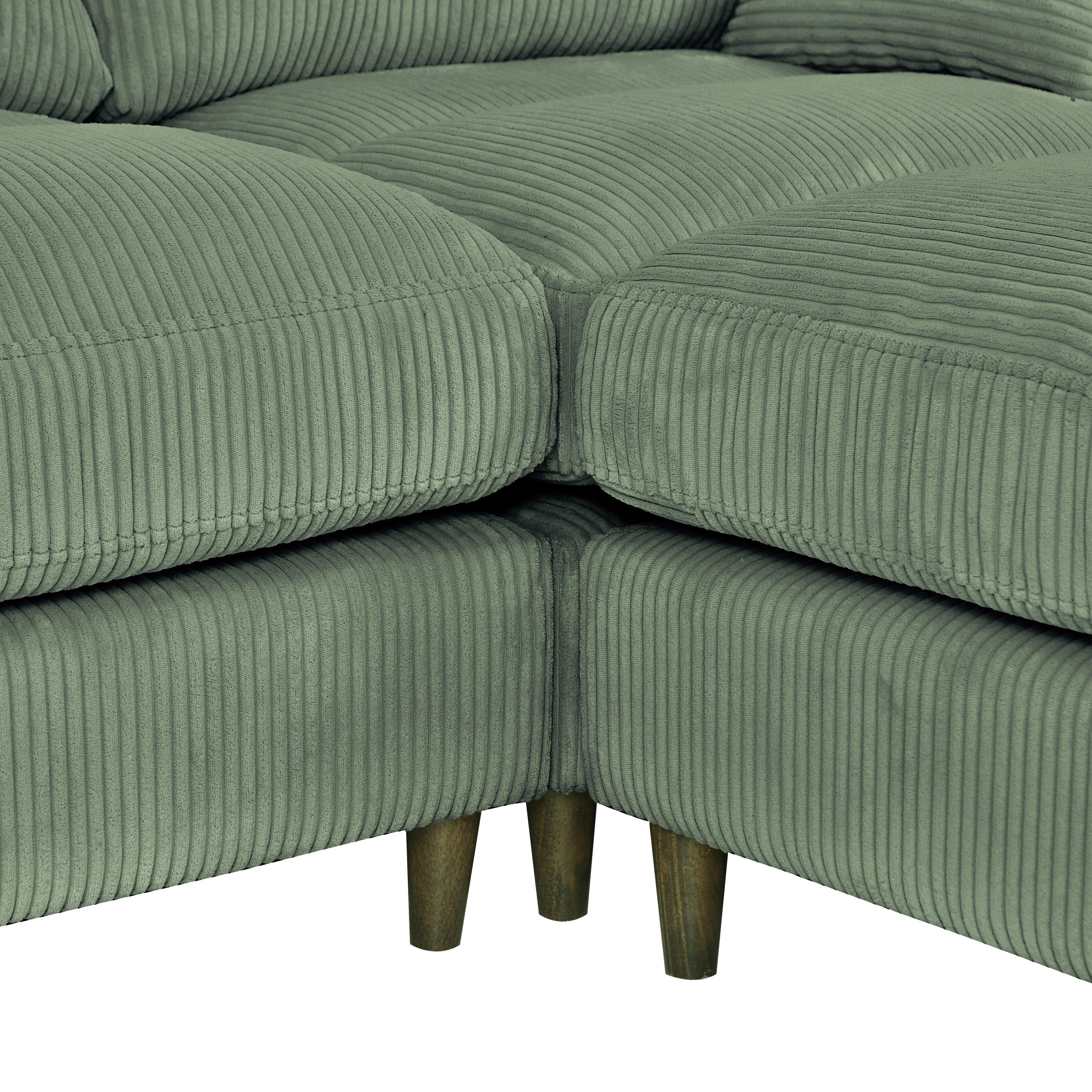 Modern corduroy modular section sofa, U-shaped convertible L-shaped sofa set with pillow, oversized sectional sofa with footstool, suitable for living room, attic, apartment, Olive Green 6 seat