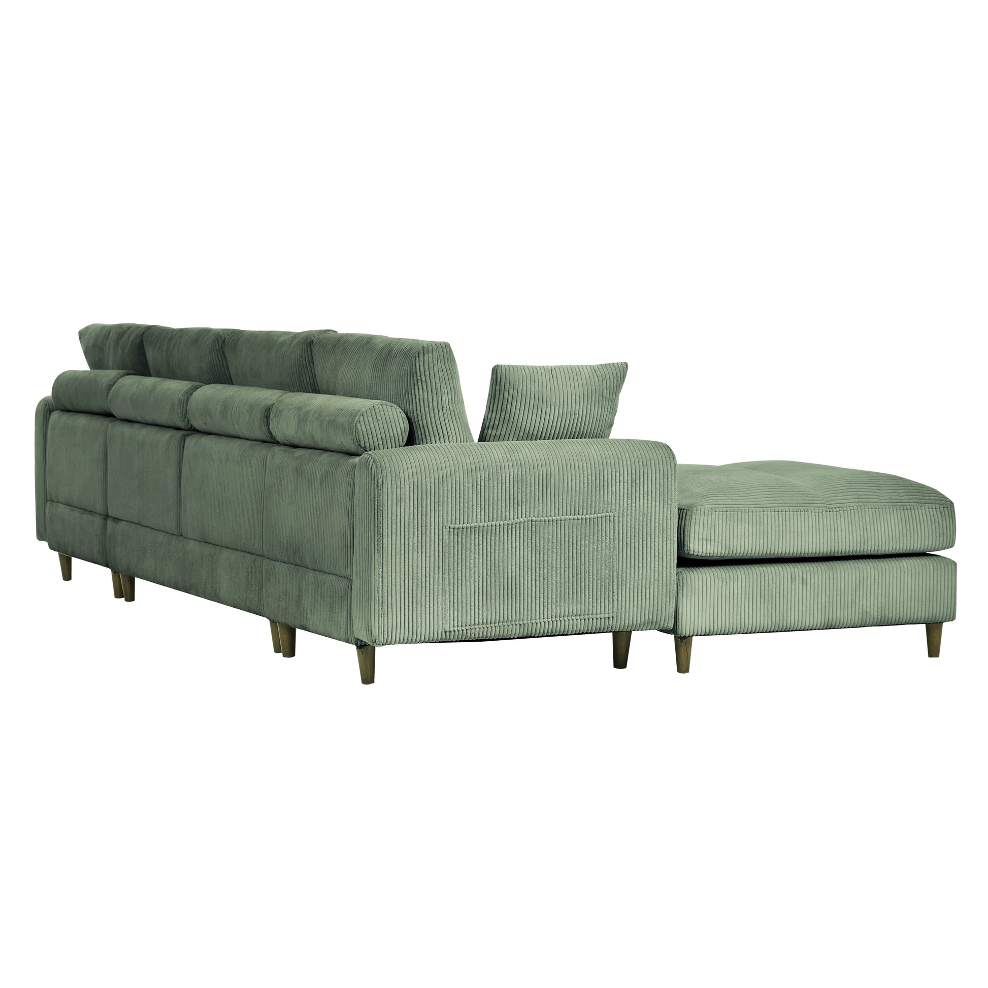 Modern corduroy modular section sofa, U-shaped convertible L-shaped sofa set with pillow, oversized sectional sofa with footstool, suitable for living room, attic, apartment, Olive Green 6 seat