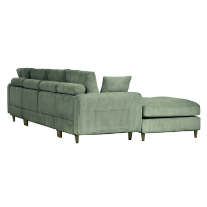 Modern corduroy modular section sofa, U-shaped convertible L-shaped sofa set with pillow, oversized sectional sofa with footstool, suitable for living room, attic, apartment, Olive Green 6 seat