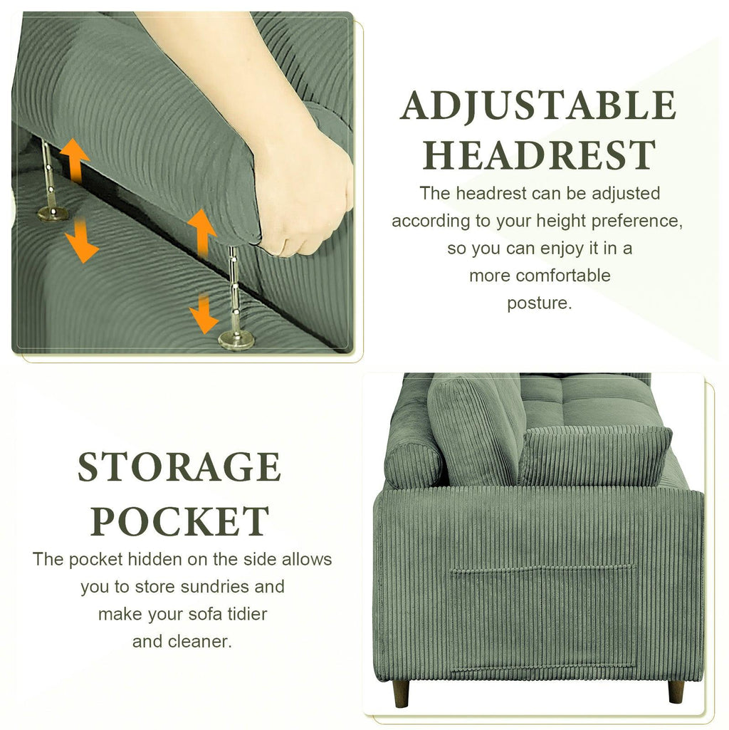 Modern Olive Green Corduroy U-Shaped Sectional Sofa.