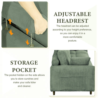 Modern corduroy modular section sofa, U-shaped convertible L-shaped sofa set with pillow, oversized sectional sofa with footstool, suitable for living room, attic, apartment, Olive Green 6 seat