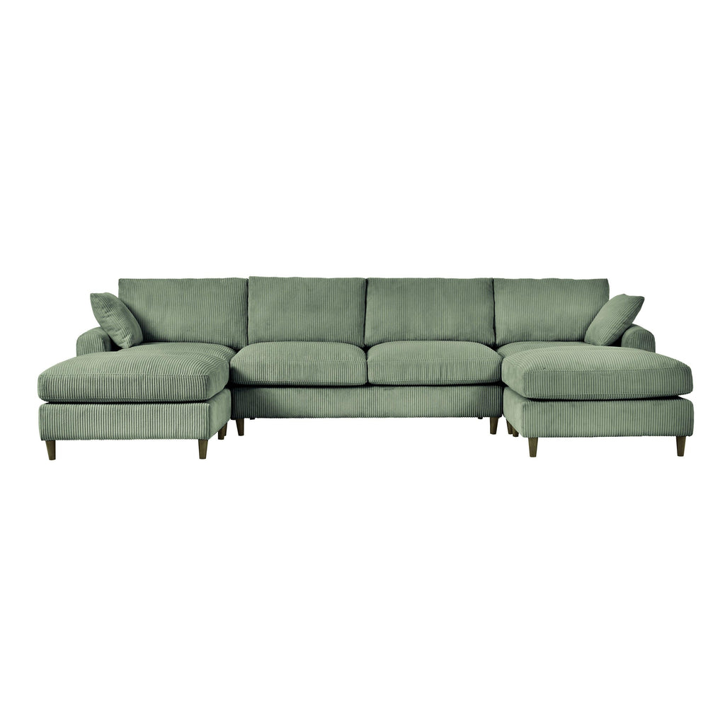 Modern Olive Green Corduroy U-Shaped Sectional Sofa.