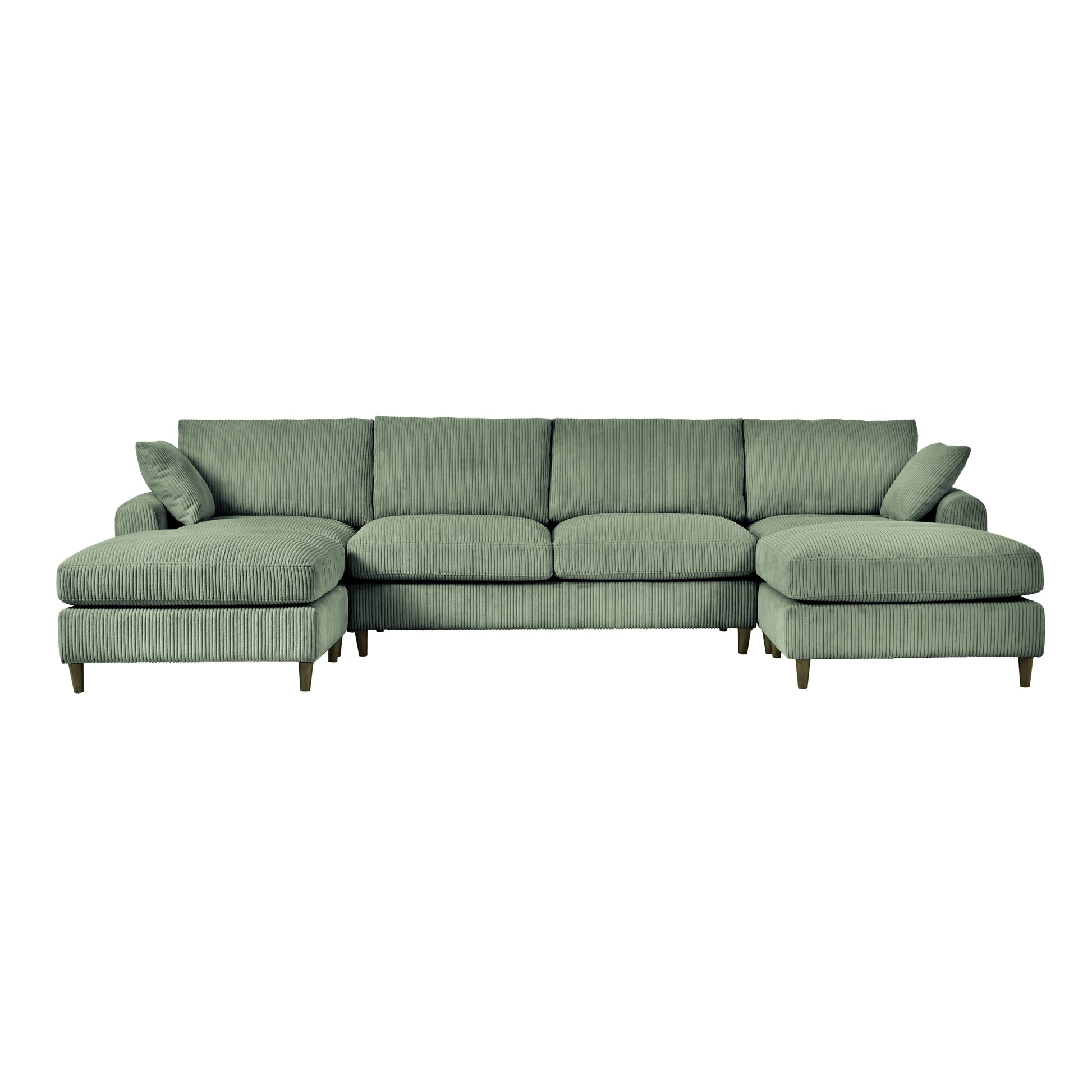 Modern corduroy modular section sofa, U-shaped convertible L-shaped sofa set with pillow, oversized sectional sofa with footstool, suitable for living room, attic, apartment, Olive Green 6 seat