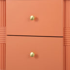 Modern Nightstand with 2 Storage Drawer, Fluted Bedside Table with Golden Metal Handles and Legs, End Table for Living Room and Bedroom, Easy Assembly, Orange