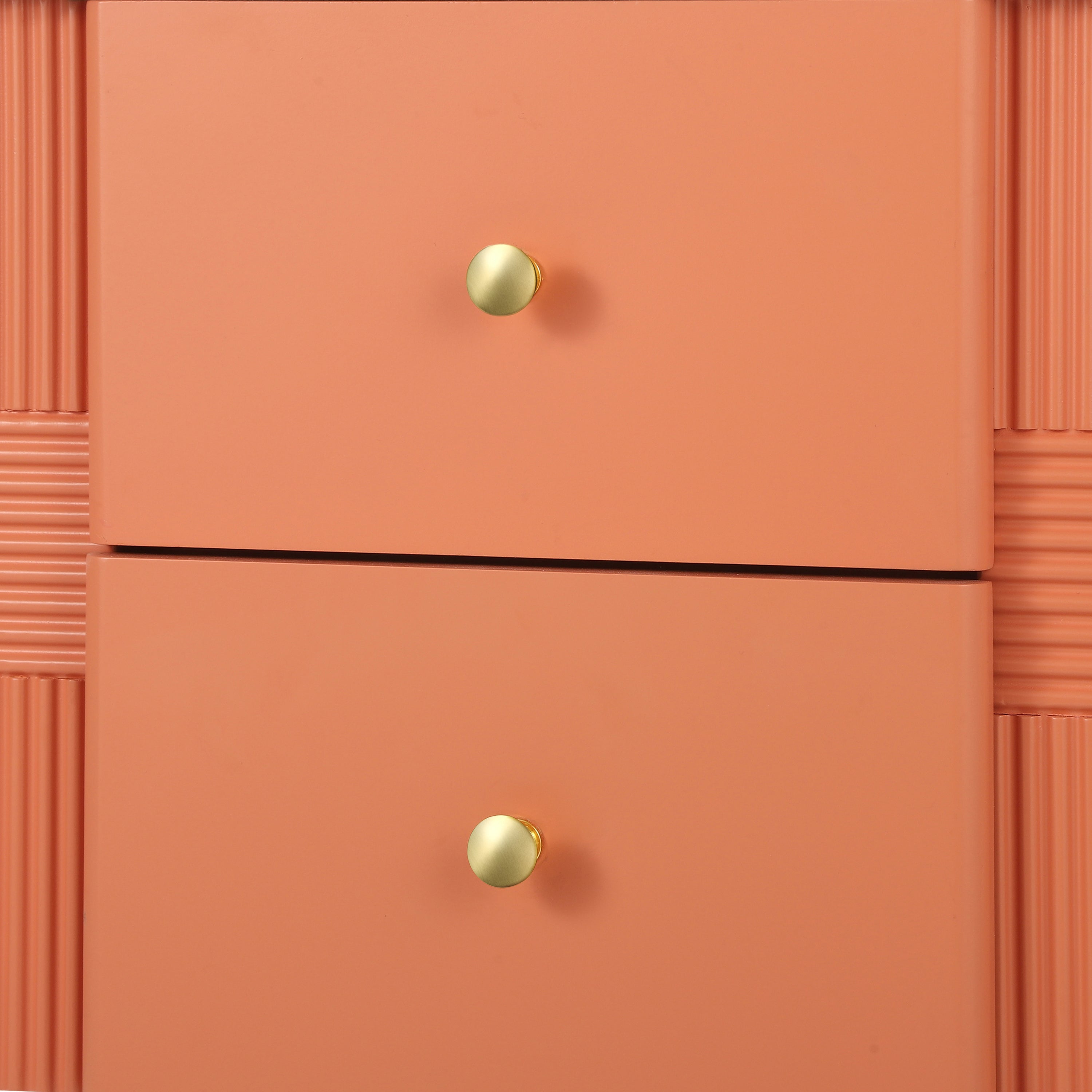 Modern Nightstand with 2 Storage Drawer, Fluted Bedside Table with Golden Metal Handles and Legs, End Table for Living Room and Bedroom, Easy Assembly, Orange