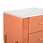 Modern Nightstand with 2 Storage Drawer, Fluted Bedside Table with Golden Metal Handles and Legs, End Table for Living Room and Bedroom, Easy Assembly, Orange