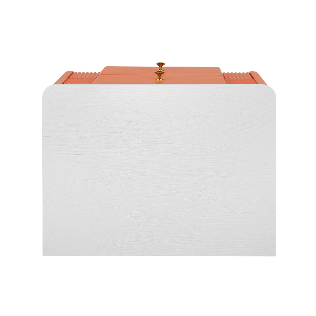 Modern Nightstand with 2 Storage Drawer, Fluted Bedside Table with Golden Metal Handles and Legs, End Table for Living Room and Bedroom, Easy Assembly, Orange