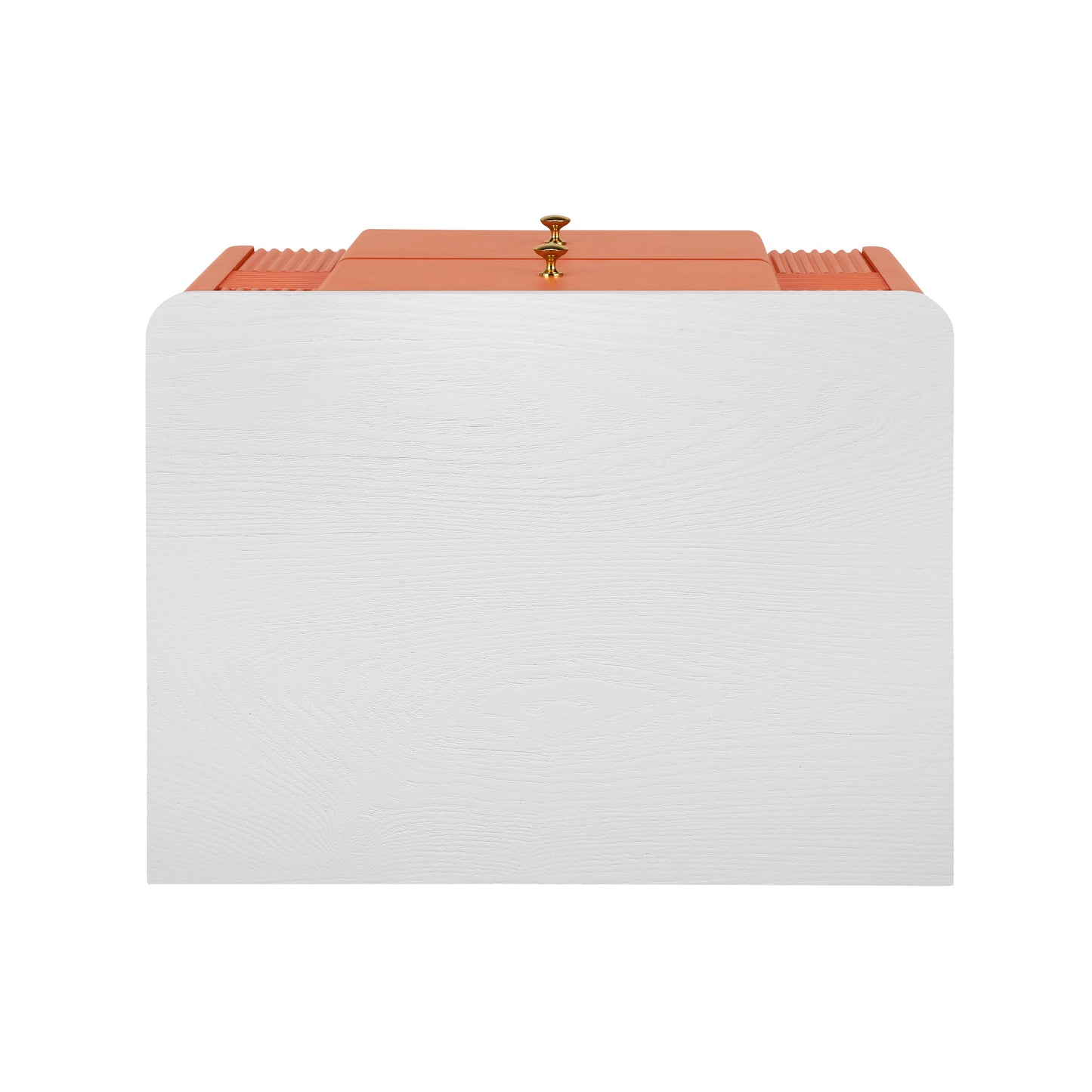 Modern Nightstand with 2 Storage Drawer, Fluted Bedside Table with Golden Metal Handles and Legs, End Table for Living Room and Bedroom, Easy Assembly, Orange