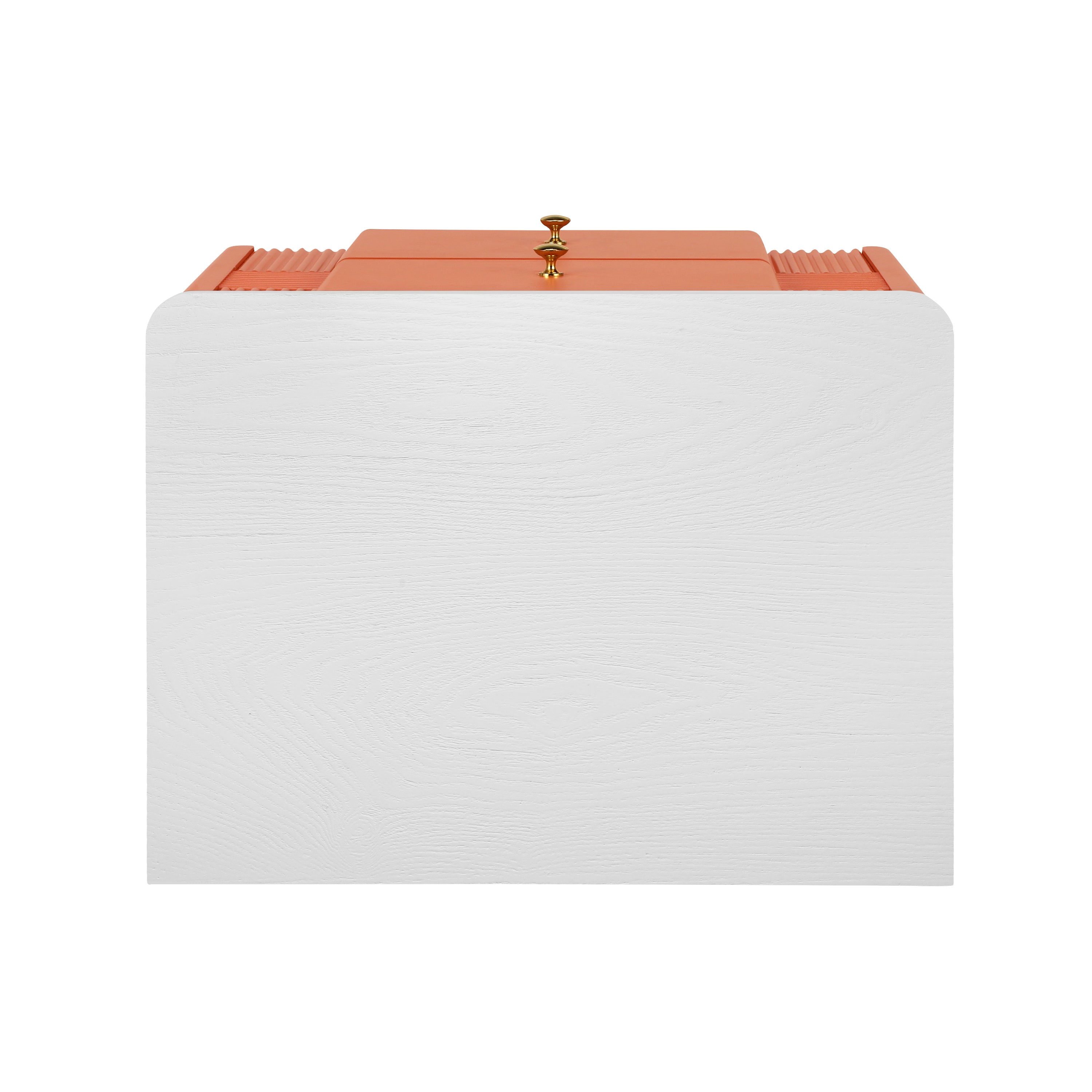 Modern Nightstand with 2 Storage Drawer, Fluted Bedside Table with Golden Metal Handles and Legs, End Table for Living Room and Bedroom, Easy Assembly, Orange