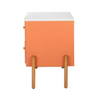 Modern Nightstand with 2 Storage Drawer, Fluted Bedside Table with Golden Metal Handles and Legs, End Table for Living Room and Bedroom, Easy Assembly, Orange