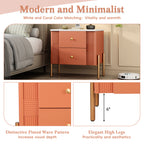Modern Nightstand with 2 Storage Drawer, Fluted Bedside Table with Golden Metal Handles and Legs, End Table for Living Room and Bedroom, Easy Assembly, Orange