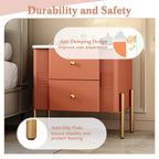 Modern Nightstand with 2 Storage Drawer, Fluted Bedside Table with Golden Metal Handles and Legs, End Table for Living Room and Bedroom, Easy Assembly, Orange