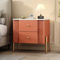Modern Nightstand with 2 Storage Drawer, Fluted Bedside Table with Golden Metal Handles and Legs, End Table for Living Room and Bedroom, Easy Assembly, Orange