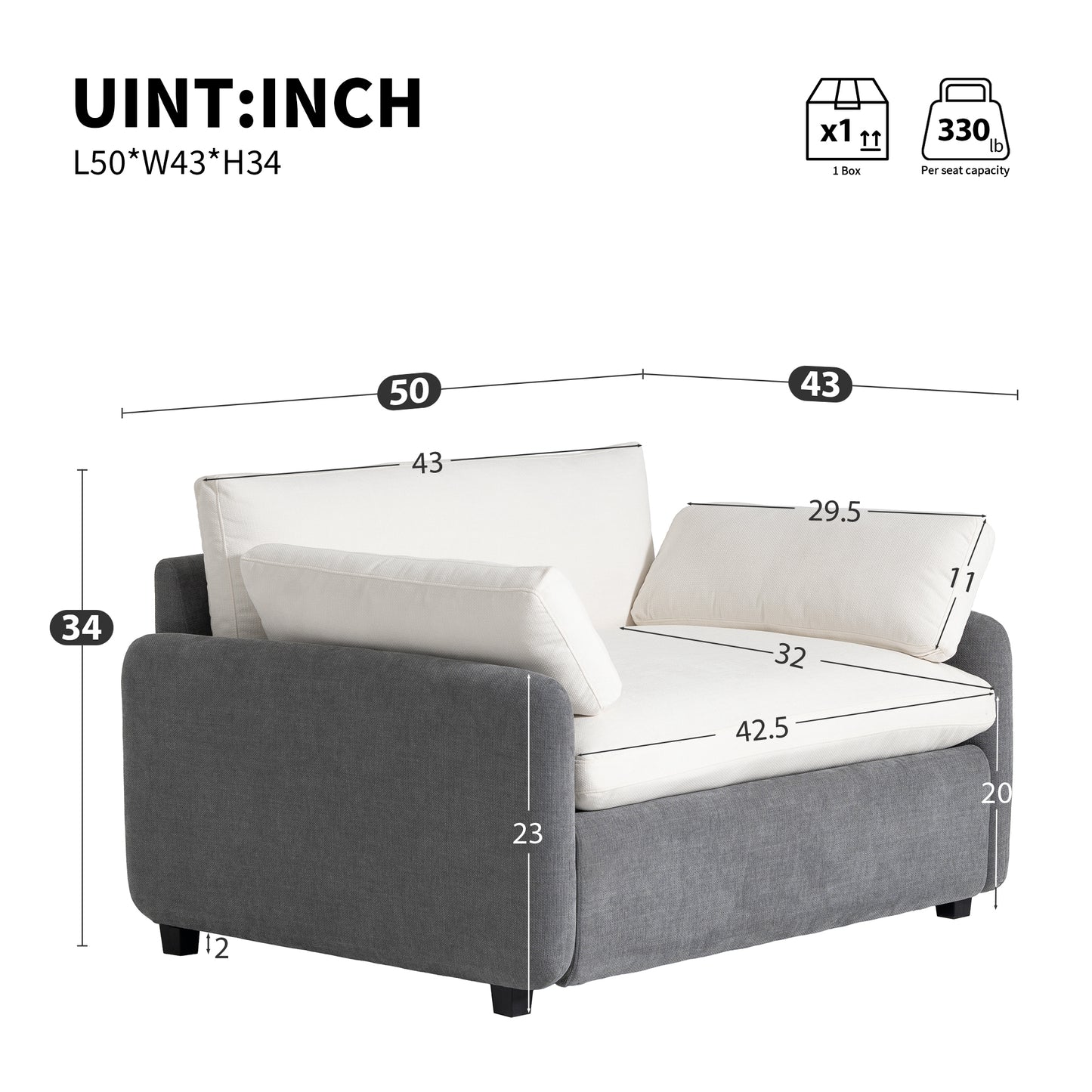 [Video]50*43 Oversized Chenille Single Sofa Chair,Wide and Deep Seat Accent Chair,Modern Upholstered Comfy Armchair,Color Blocking Couch Lounge with Pillows for Living Room,Apartment,Bedroom,3 Colors