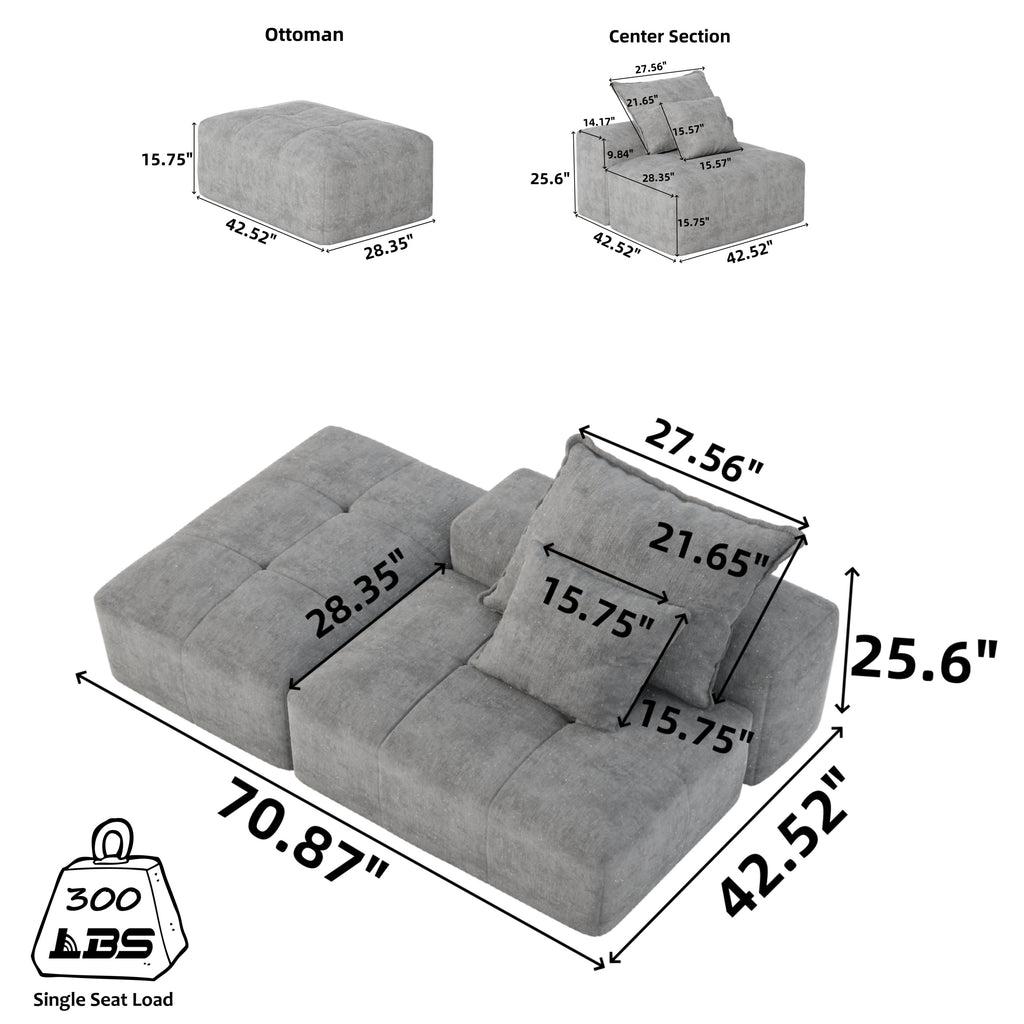 Modern Oversized Modular Sectional Sofa,Sparkling Chenille Fabric Soft Cushion Sofa with 2 Pillows,DIY Combination Tufted Sofa,No Assembly Required