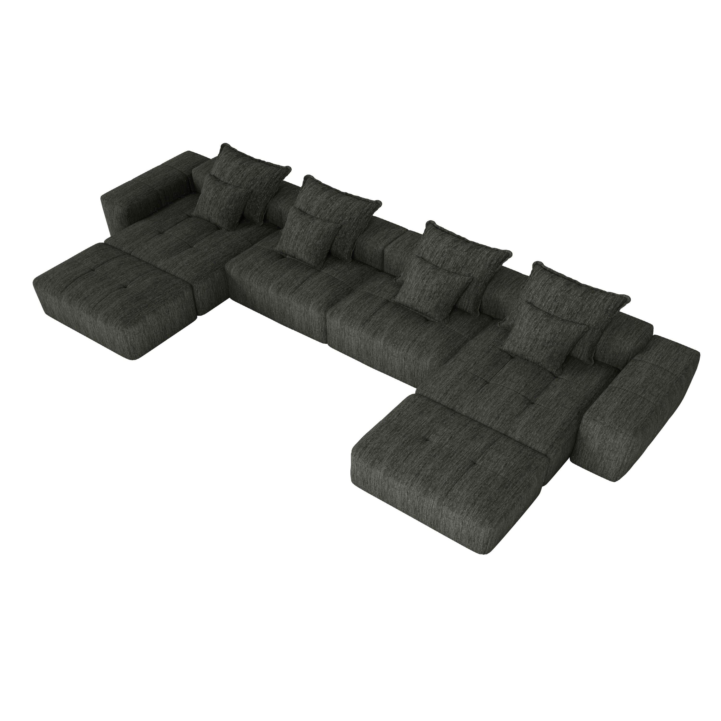 Modern Oversized Modular Sectional Sofa,Sparkling Chenille Fabric Soft Cushion Sofa with 8 Pillows,8 PCS DIY Combination Tufted Sofa,No Assembly Required,BLACK
