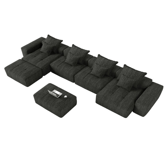 Modern Oversized Modular Sectional Sofa,Sparkling Chenille Fabric Soft Cushion Sofa with 8 Pillows,8 PCS DIY Combination Tufted Sofa,No Assembly Required,BLACK