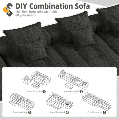 Modern Oversized Modular Sectional Sofa,Sparkling Chenille Fabric Soft Cushion Sofa with 6 Pillows,6 PCS DIY Combination Tufted Sofa,No Assembly Required,BLACK