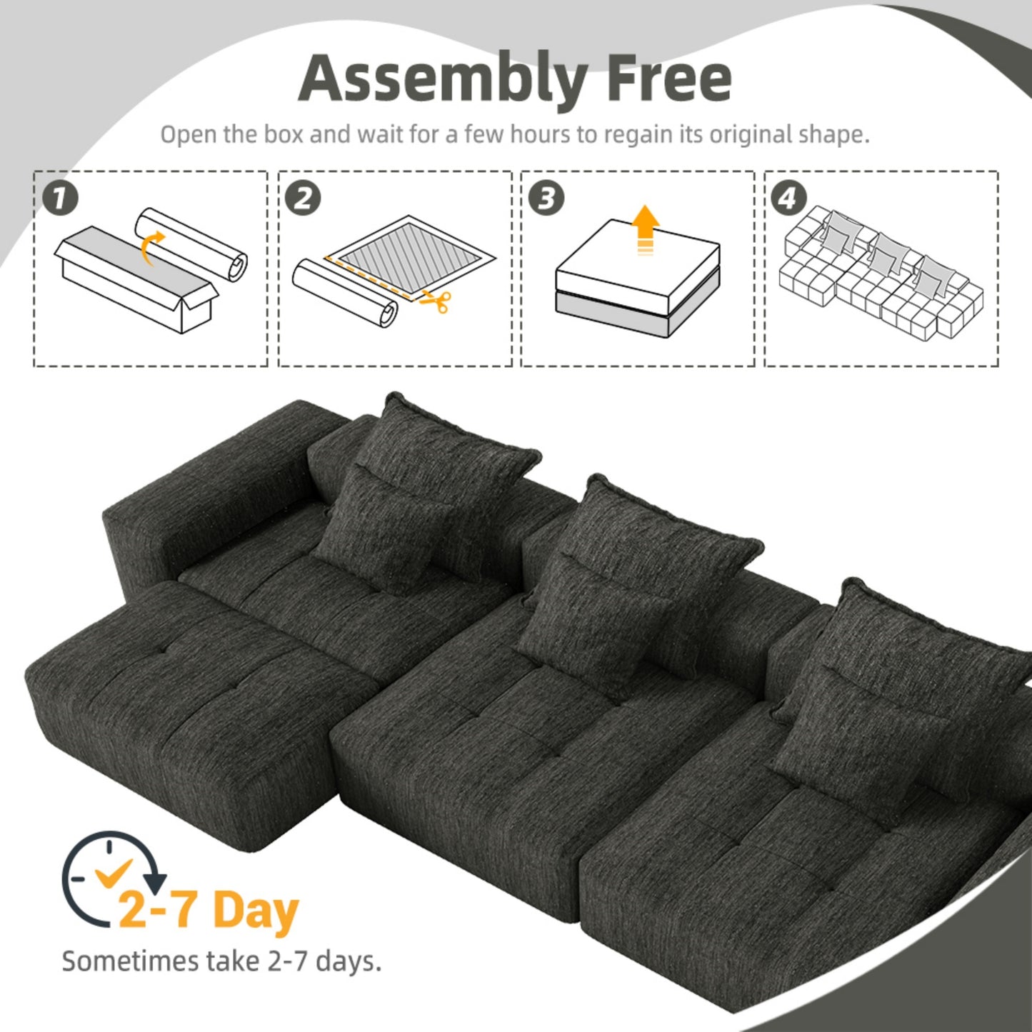 Modern Oversized Modular Sectional Sofa,Sparkling Chenille Fabric Soft Cushion Sofa with 6 Pillows,6 PCS DIY Combination Tufted Sofa,No Assembly Required,BLACK