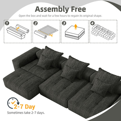 Modern Oversized Modular Sectional Sofa,Sparkling Chenille Fabric Soft Cushion Sofa with 6 Pillows,6 PCS DIY Combination Tufted Sofa,No Assembly Required,BLACK