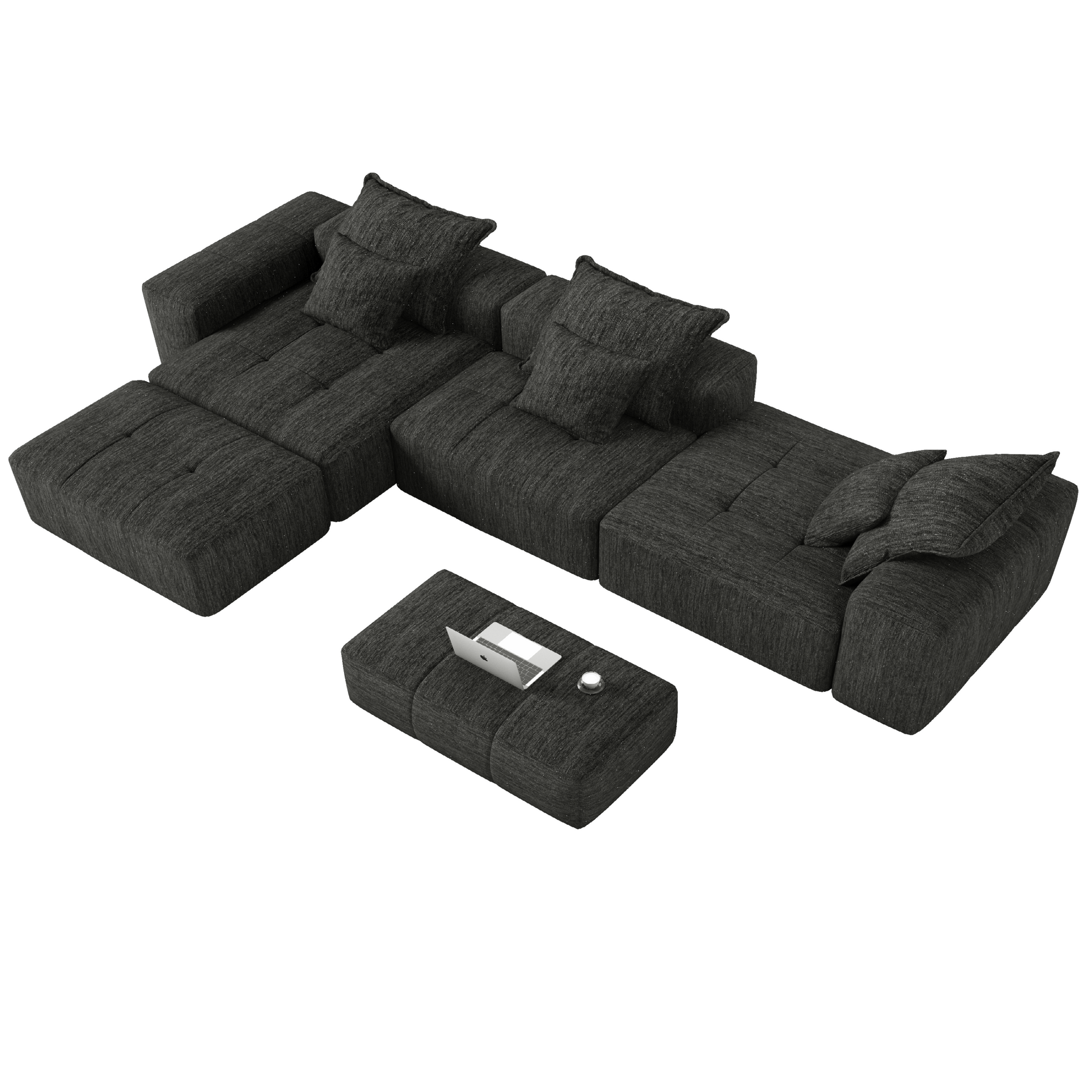 Modern Oversized Modular Sectional Sofa,Sparkling Chenille Fabric Soft Cushion Sofa with 6 Pillows,6 PCS DIY Combination Tufted Sofa,No Assembly Required,BLACK