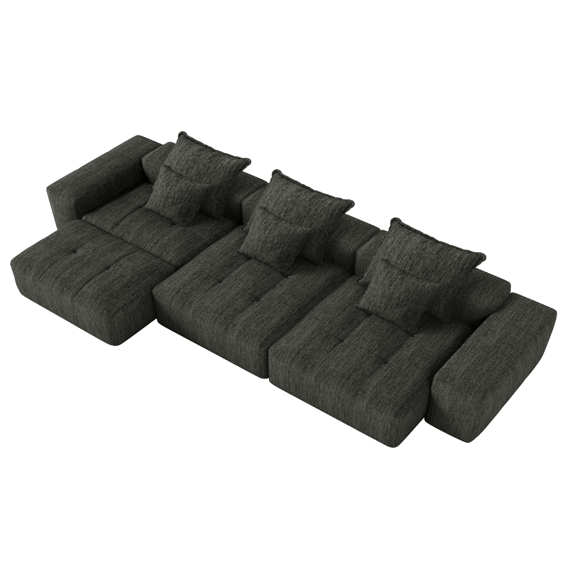 Modern Oversized Modular Sectional Sofa,Sparkling Chenille Fabric Soft Cushion Sofa with 6 Pillows,6 PCS DIY Combination Tufted Sofa,No Assembly Required,BLACK
