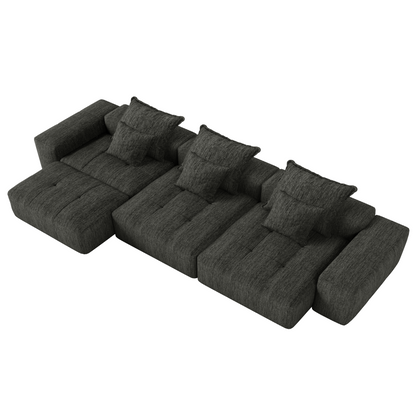 Modern Oversized Modular Sectional Sofa,Sparkling Chenille Fabric Soft Cushion Sofa with 6 Pillows,6 PCS DIY Combination Tufted Sofa,No Assembly Required,BLACK