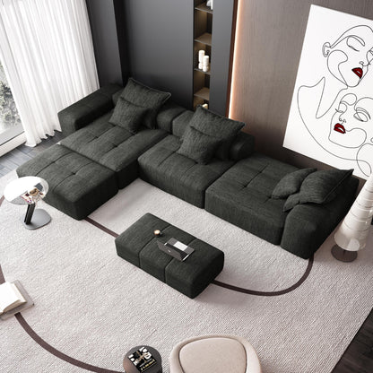 Modern Oversized Modular Sectional Sofa,Sparkling Chenille Fabric Soft Cushion Sofa with 6 Pillows,6 PCS DIY Combination Tufted Sofa,No Assembly Required,BLACK