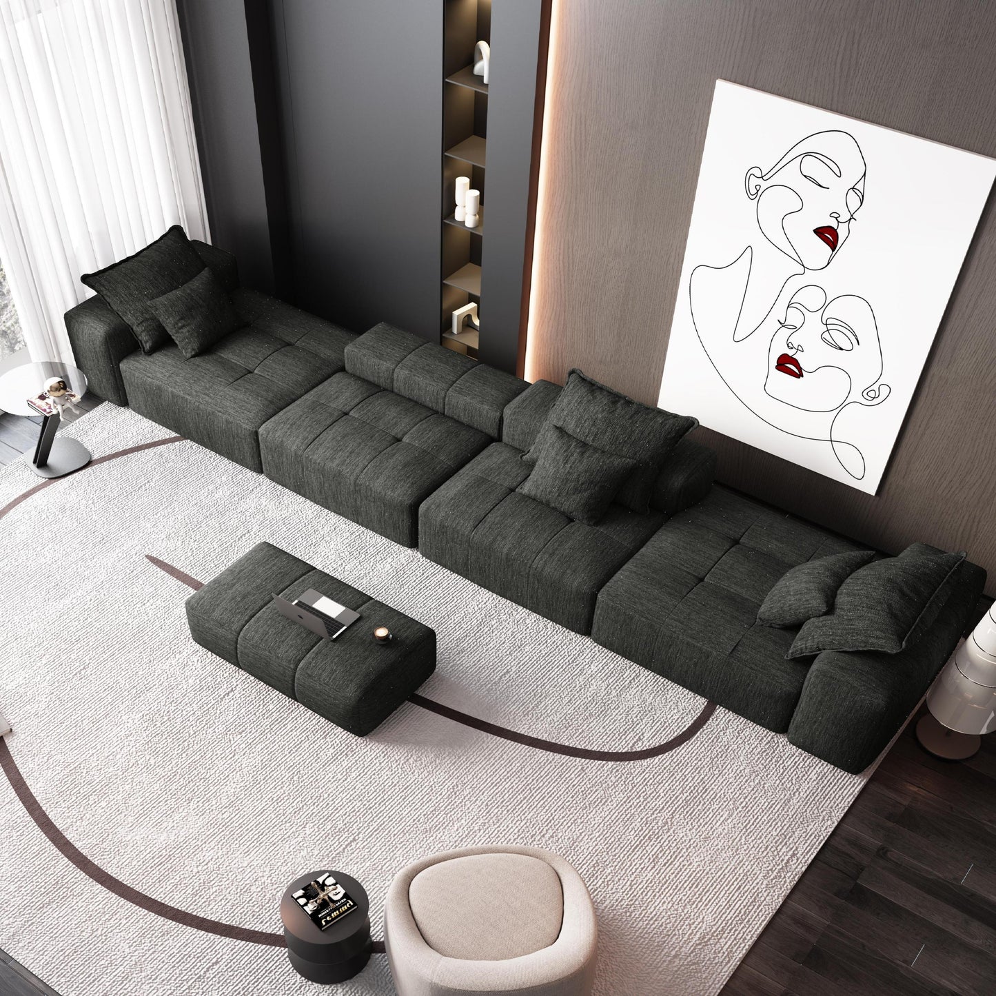 Modern Oversized Modular Sectional Sofa,Sparkling Chenille Fabric Soft Cushion Sofa with 6 Pillows,6 PCS DIY Combination Tufted Sofa,No Assembly Required,BLACK