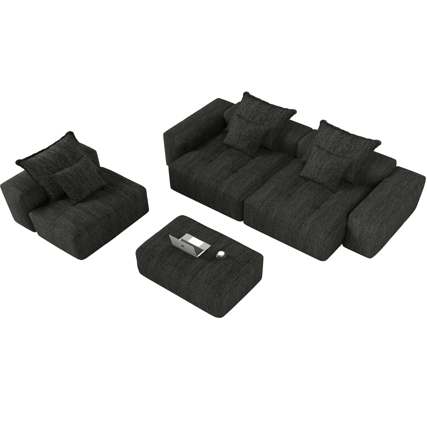Modern Oversized Modular Sectional Sofa,Sparkling Chenille Fabric Soft Cushion Sofa with 6 Pillows,6 PCS DIY Combination Tufted Sofa,No Assembly Required,BLACK