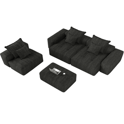 Modern Oversized Modular Sectional Sofa,Sparkling Chenille Fabric Soft Cushion Sofa with 6 Pillows,6 PCS DIY Combination Tufted Sofa,No Assembly Required,BLACK