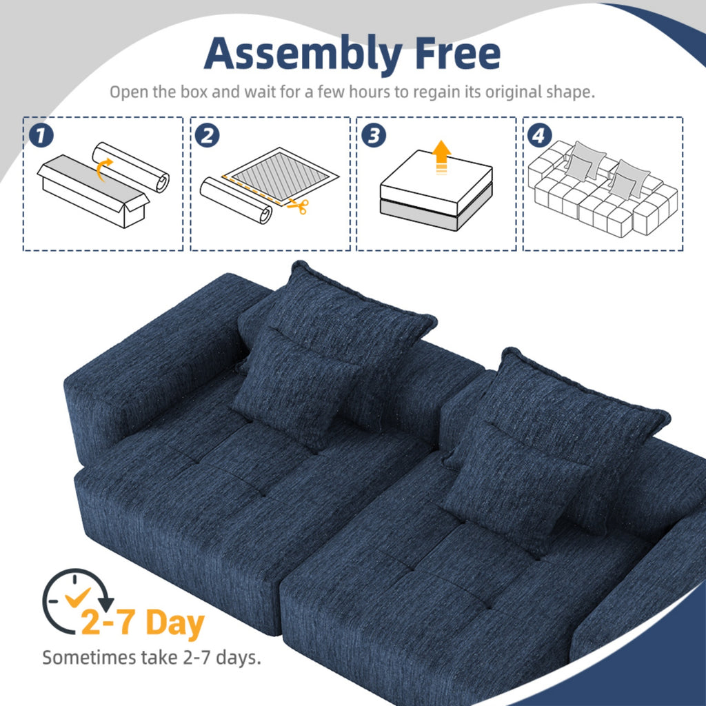 Modern Oversized Modular Sectional Sofa with 2 chaise lounge and 2 armrest,Sparkling Chenille Fabric Soft Cushion Sofa with 4 Pillows,4 PCS DIY Combination Tufted Sofa,No Assembly Required,BLUE